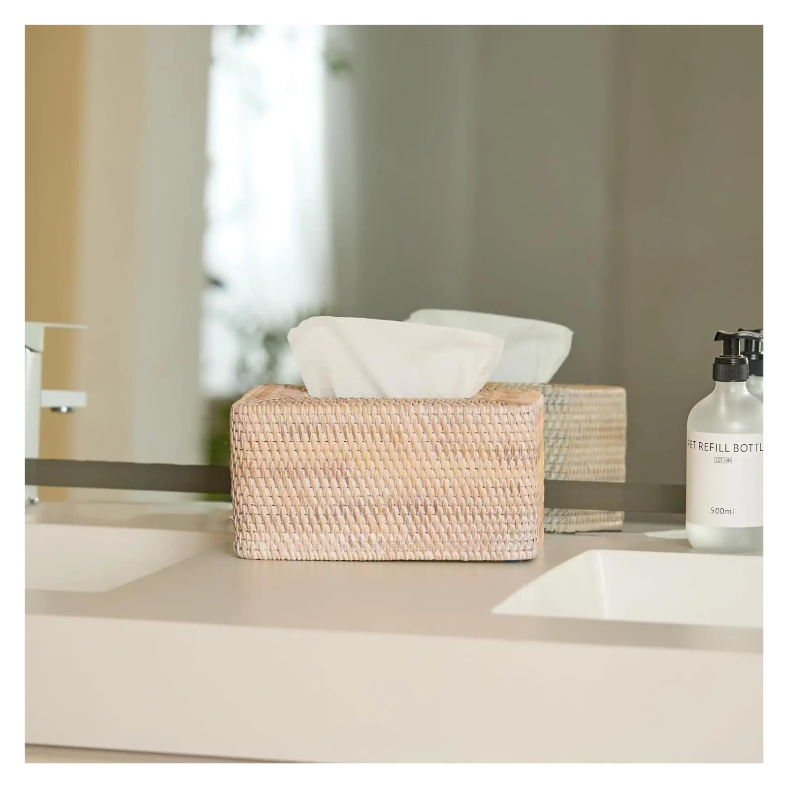 Scatola for fazzoletti di vimini rettangolare da 1 pz Per casa | Porta fazzoletti for il viso for soggiorno, bagno, cucina, camera da letto(Washed white)