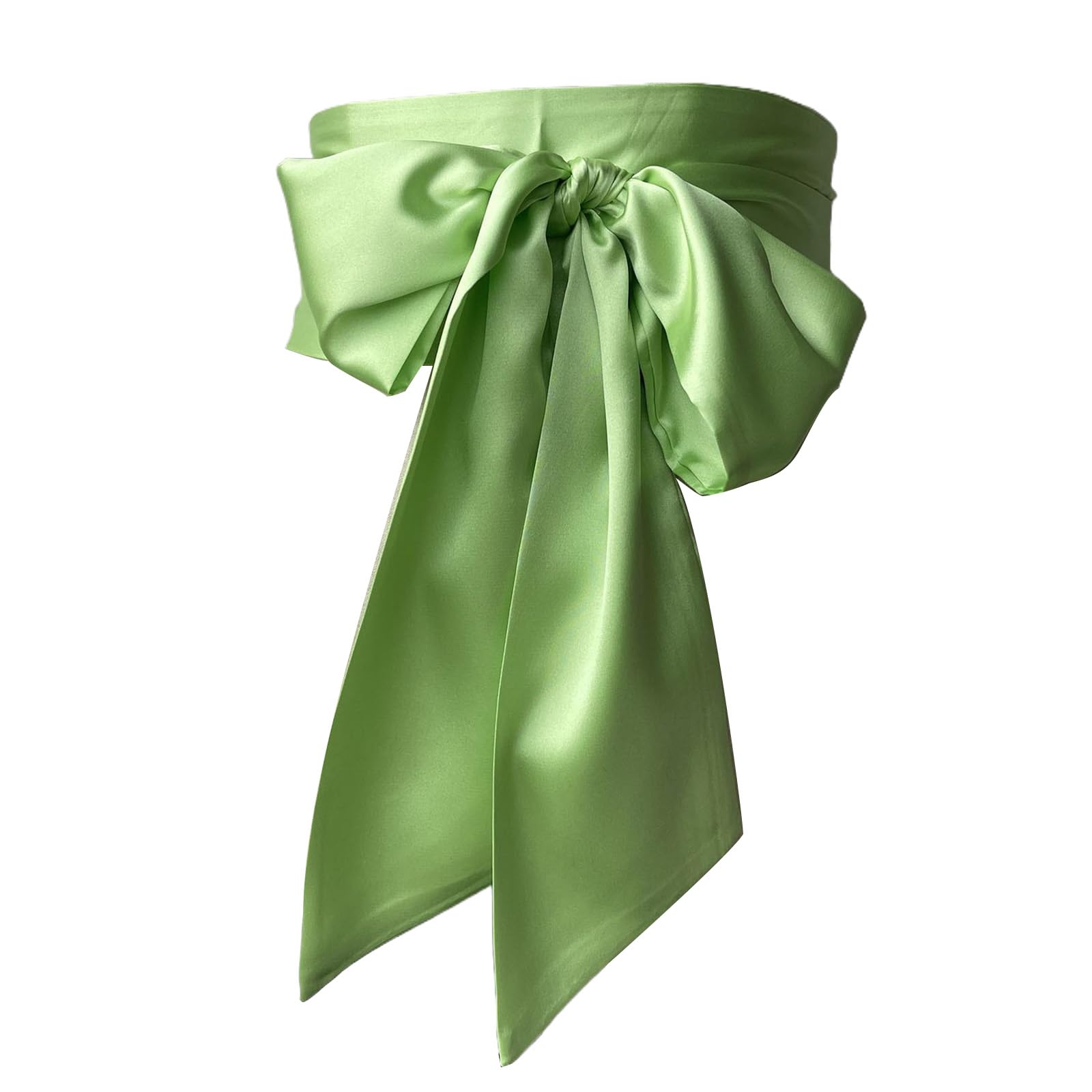Yuxita Women's Light Green Ribbon Waistband Wide Belt Dress Bowknot Sash Corset Belt For Weddings And Parties 250Cm Long Solid Color