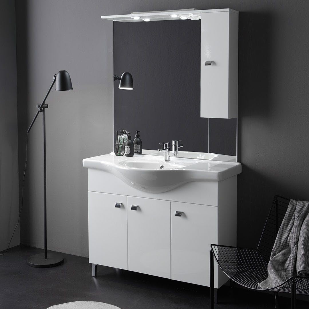 Kiamami Valentina - Meuble de Salle de Bains à Poser avec lavabo en céramique 105cm Blanc Brillant Smeraldo
