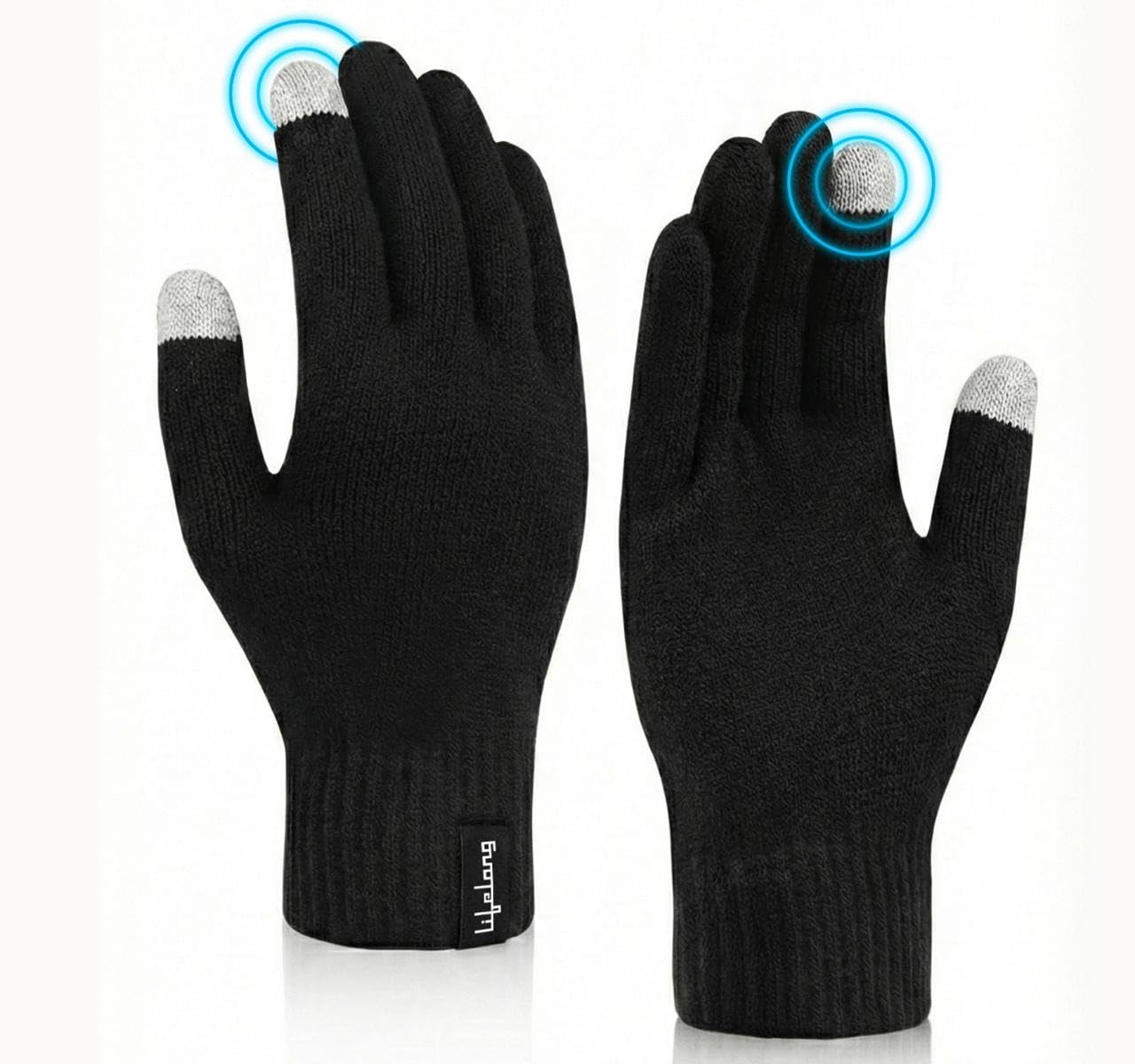 Lifelong Premium Winter Gloves for Men & Women | Super Soft Woolen Knitted Thermal Gloves | Elastic Touchscreen Gloves for Texting, Driving & Outdoor Activities | Warm Unisex Hand Gloves – Black