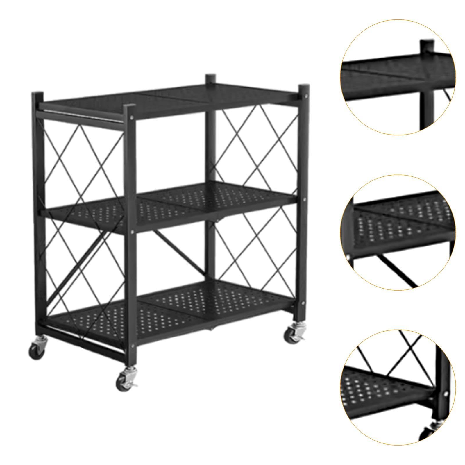 Unit De Almacenamiento Plegable Metálico con Ruedas Unidad,3 Capas 72x36x78cm