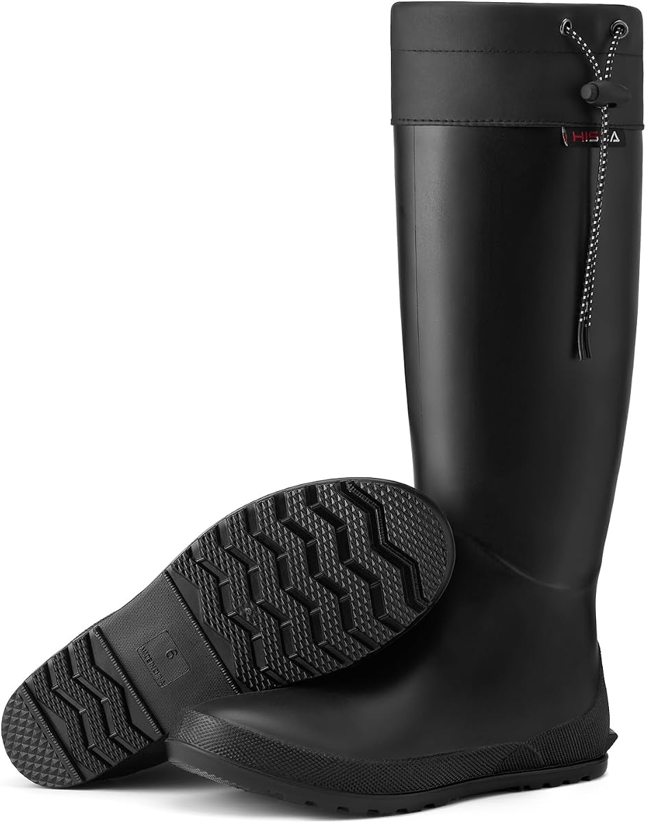 HISEA Women's Waterproof Rain Boots Knee High Mud Shoes | Anti-Slip Sole, Packable Slim Fit Rubber Garden Boots, Lightweight Outdoor Footwear for Yard Work, Farm, Travel