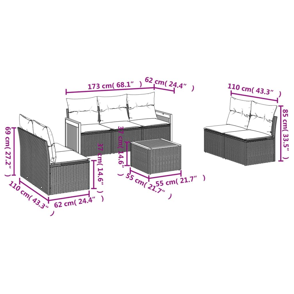 Juego de 8 sofás de jardín con cojines beige de polirratán modular con espacio de almacenamiento, 8 piezas