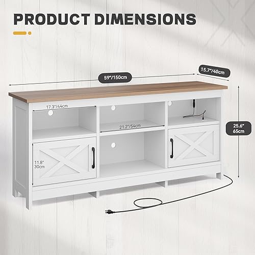 Miniatura 2 de YITAHOME Soporte de TV para televisores de 65 pulgadas, centro de entretenimiento con armarios de almacenamiento, toma de corriente y luz LED,