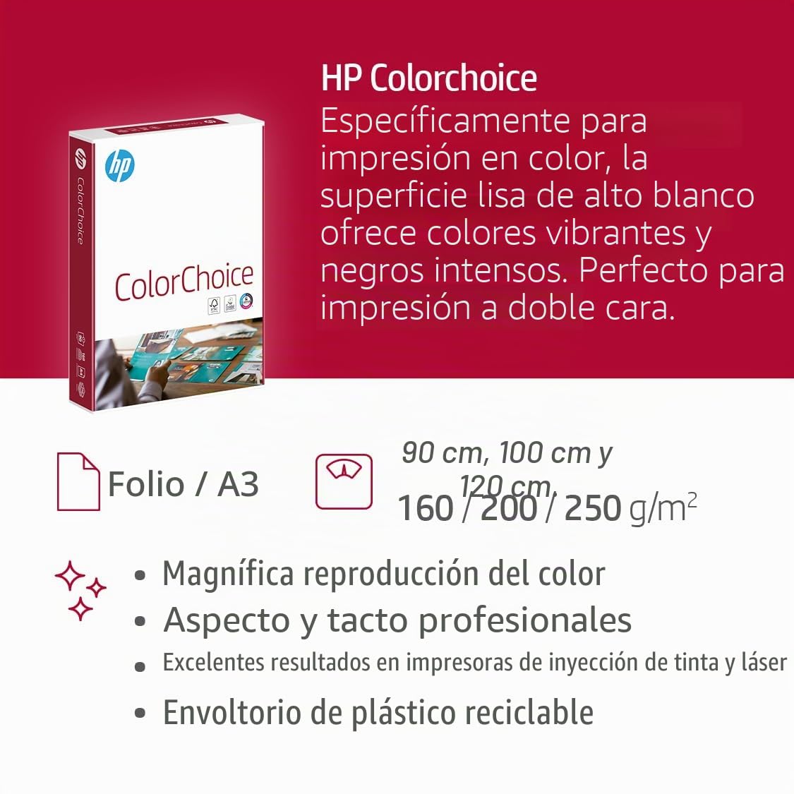Hewlett Packard - Papel HP Color Choice, color blanco A3 160gsm