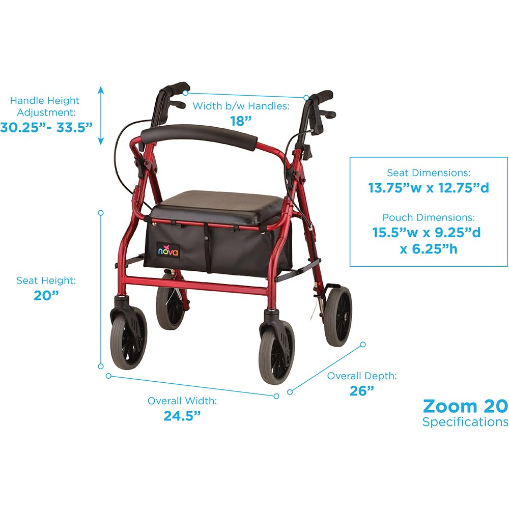 Amazon.com: NOVA Zoom 20 Rollator Walker for Seniors, Rolling