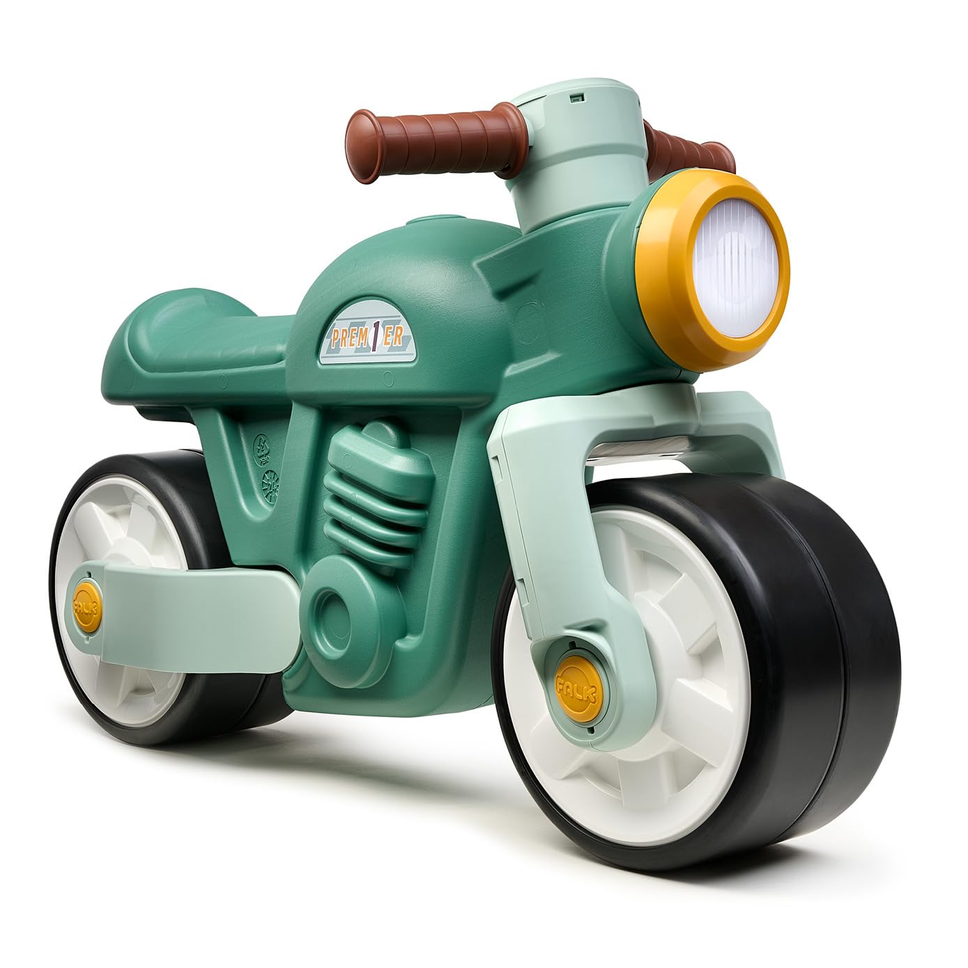 FALK Prem1er - Correa para Moto (Ruedas extragrandes y silenciosas), Color Verde, Manillar direccional, Aspecto Vintage, Contiene al Menos un 75% de plástico Reciclado, Fabricado en Francia, a Partir