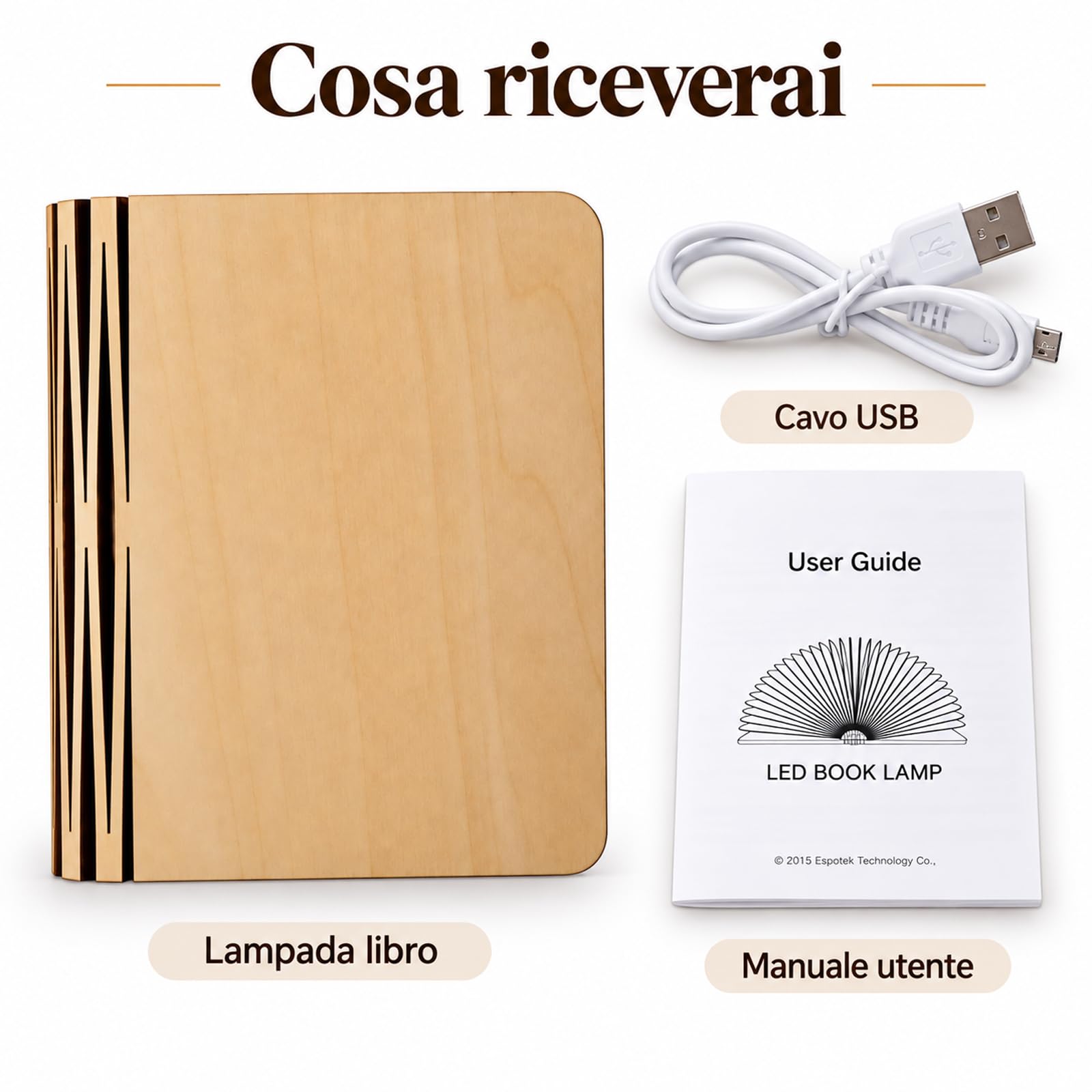 Doni Bomboniere 1 pièce Lampe livre en bois pliable veilleuse portable rechargeable USB lampe de table magnétique design élégant maison bureau décoration (MOD. 04-16,5 x 12,5 x 2,5 cm)