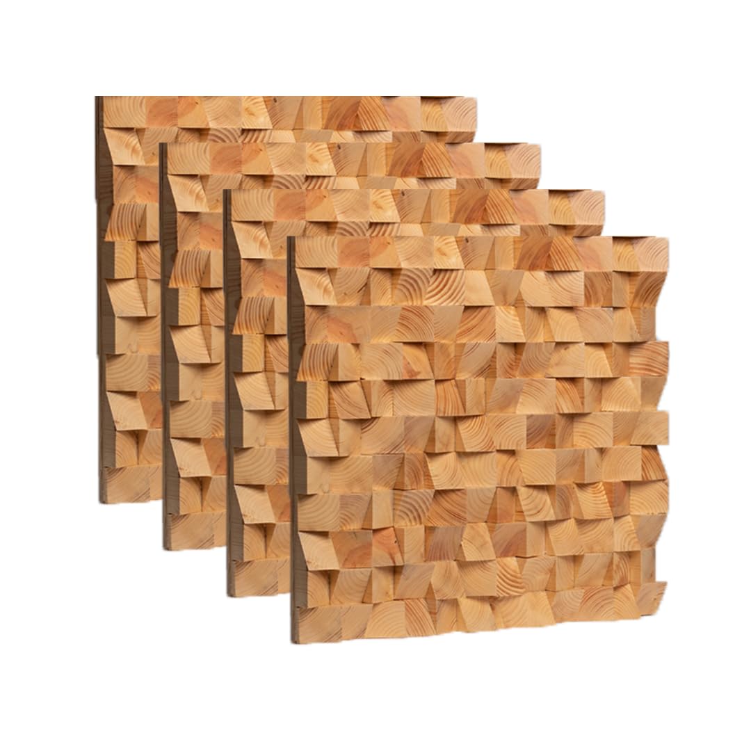 Timber Acoustics® BlockFuser Diffuser, Sound Diffusion, Noise Reduction and Acoustic Room Treatment (Set of 4) (1'x1', Wooden)
