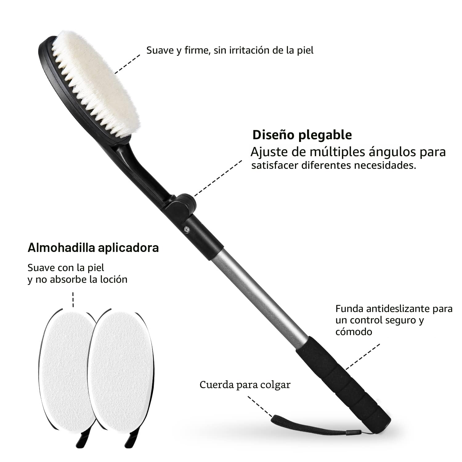 EASACE Juego de 3 cepillos de espalda con almohadillas aplicadoras, aplicador de loción corporal, cepillo de baño con mango largo, cepillo para el cuerpo, cepillo de ducha, cepillo seco, ayuda para