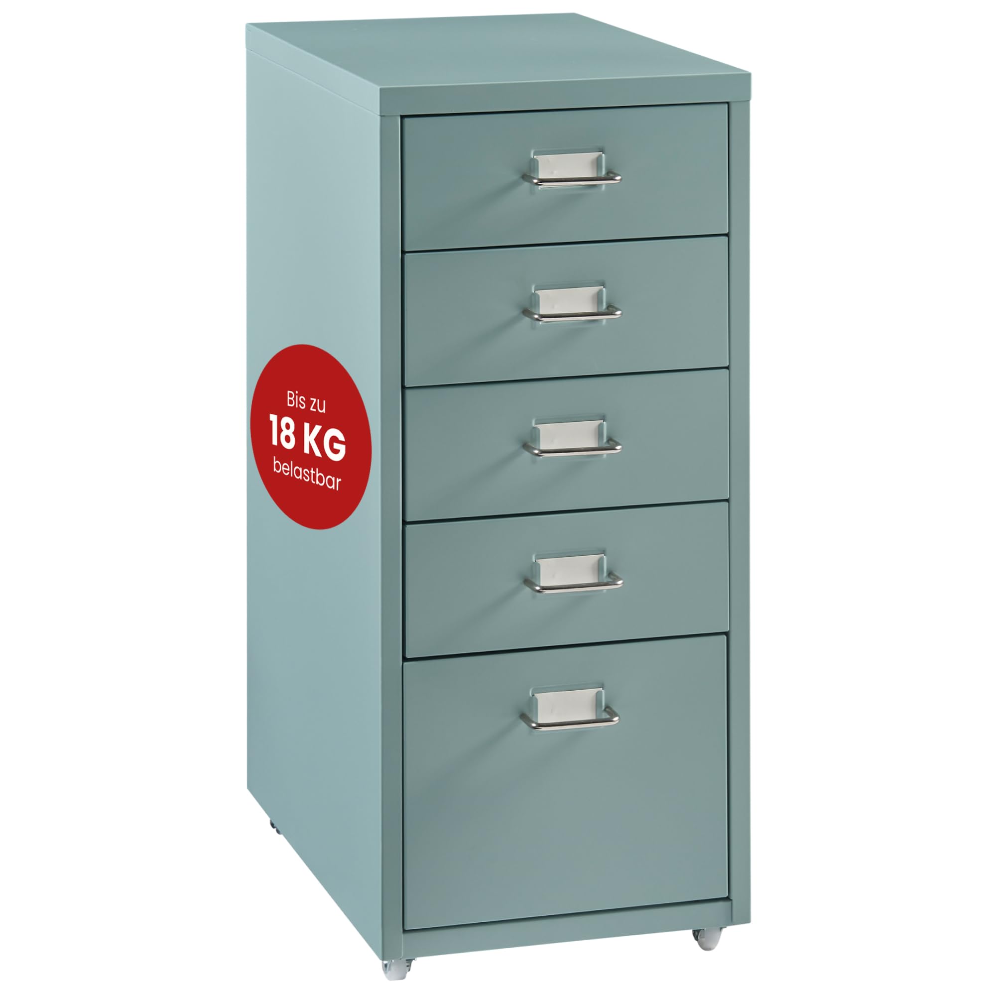 Rollcontainer Kökar Schubladenschrank aus Metall, 5 Schubladen, mintgrün, auf Rollen, 69 x 28 x 41 cm