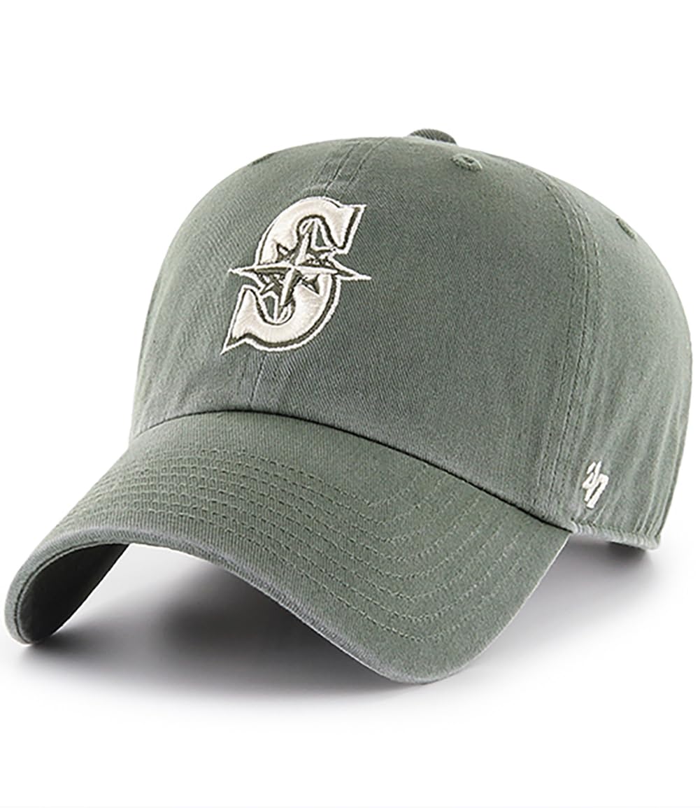 47 Brand MLB Moss Green Primary Logo Clean Up Adjustable Strap Baseball Cap Hat, Adult One Size Fits All