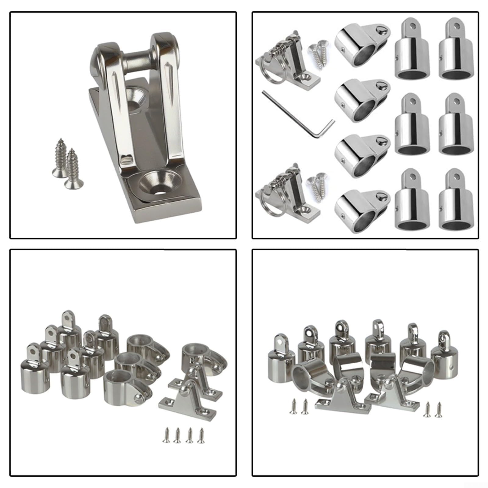 12-teiliges Top-Fittings-Set Aus 316 Edelstahl Für Bimini-Top, Polierte Bootsmarkisen-Beschläge Mit Ösen Und Klammern Für 7/8-Zoll-Rohre(22mm)