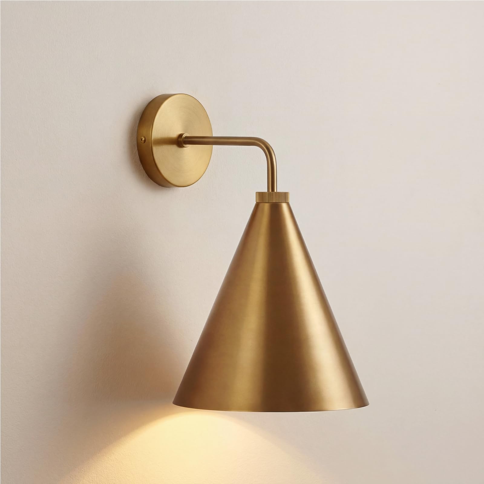 Photo 1 of TIBAST Vintage Modern Metal Conical Wall Sconce - Retro Brass Wall Lamp, Decorative Inspired Cone Wall Mount Lighting Fixture for Bedroom, Living Room, Hallway(9.8“L x 9.8" W x 12.5" H Brass)