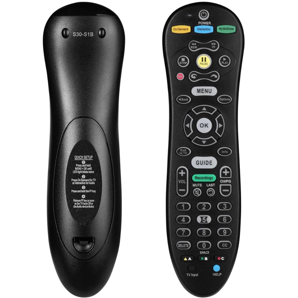 S30-S1B Universal Replacement Remote Control for ATT U Verse TV Receiver Cable Box, Compatible with ISB7000 ISB7005, Backlit Multi-Function Controls, Easy Setup, 2 Years Warranty
