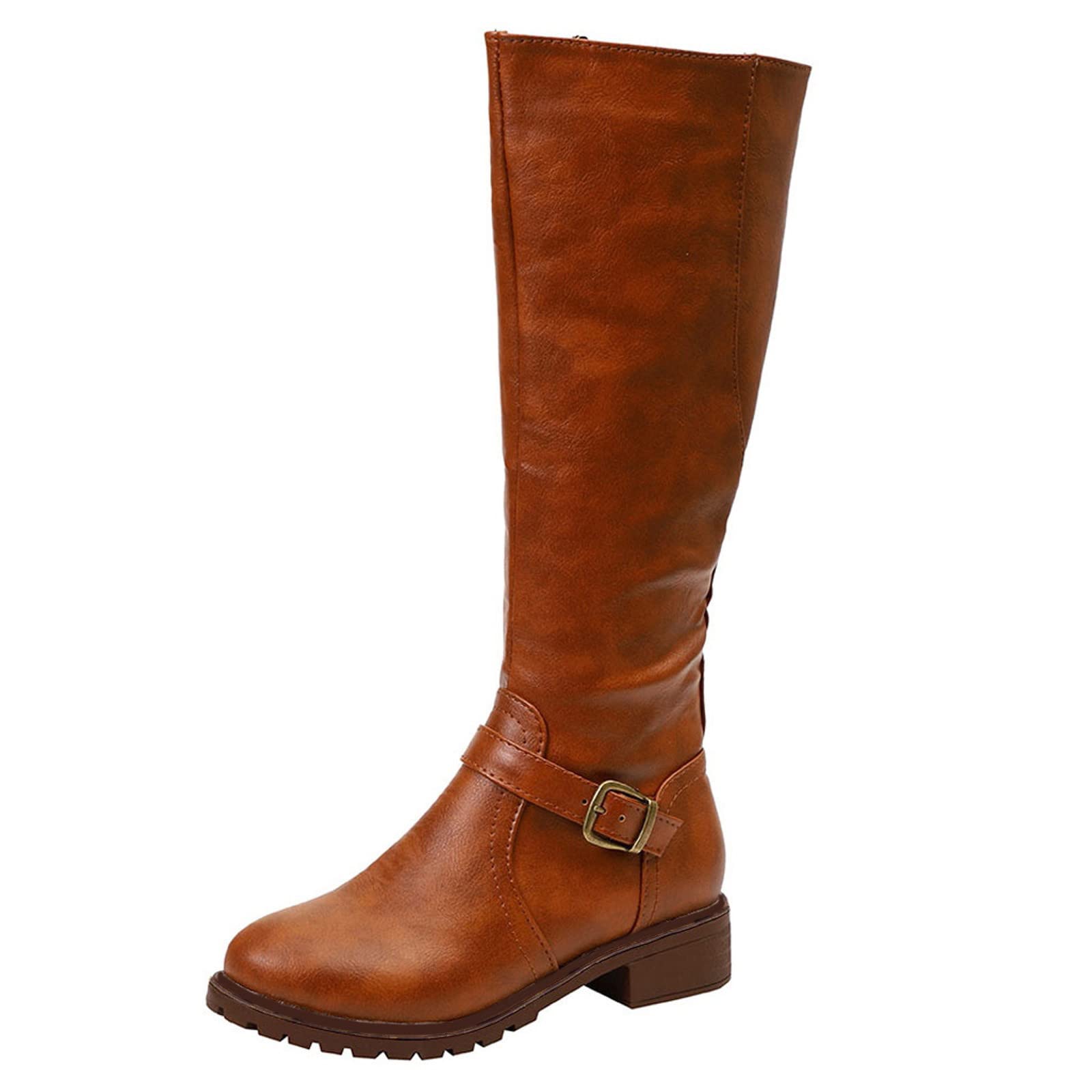 Botas de Invierno Mujer Mujeres de Cremallera Cuero Mantener Zapatos Heel Round Boots Dedo del pie Caliente Boots Botas Mujeres