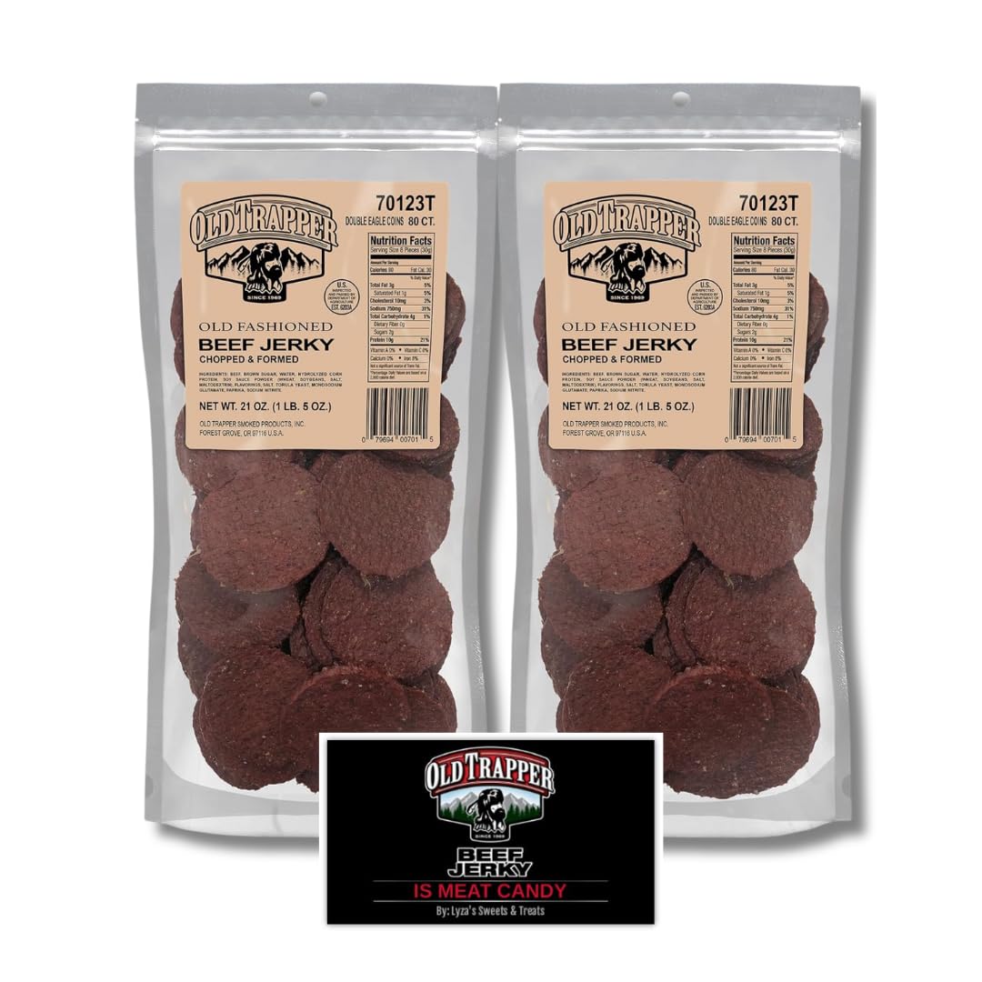 Old Trapper Double Eagle Beef Jerky Gift Set - Old Fashioned - Pack of 2, 21 oz. Bags (80 Pieces Per Bag) with Bonus Old Trapper Magnet by Lyza's Sweets & Treats