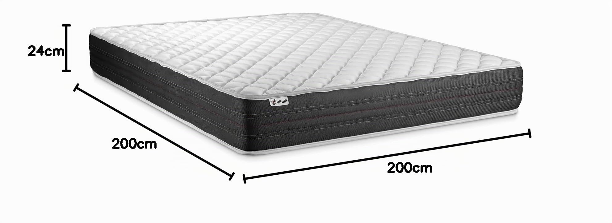 Ensemble VITALMEMO One 160 x 200 cm sommier Kit Noir | Epaisseur : 24 cm | Confort : Ferme