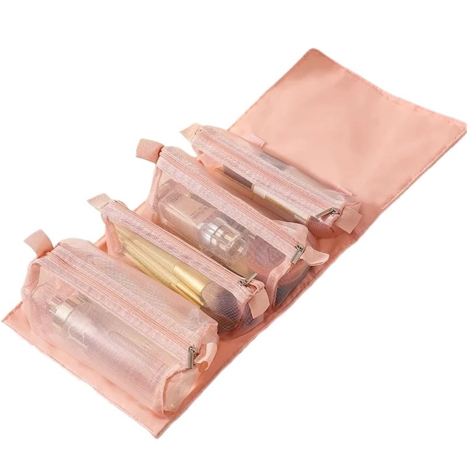 Bolsas de Maquillaje portátiles 4 en 1 Gran Capacidad, 2 uds., Bolsa Aseo Plegable portátil for Almacenamiento cosméticos Viaje, Desmontable para Viajar(Pink)