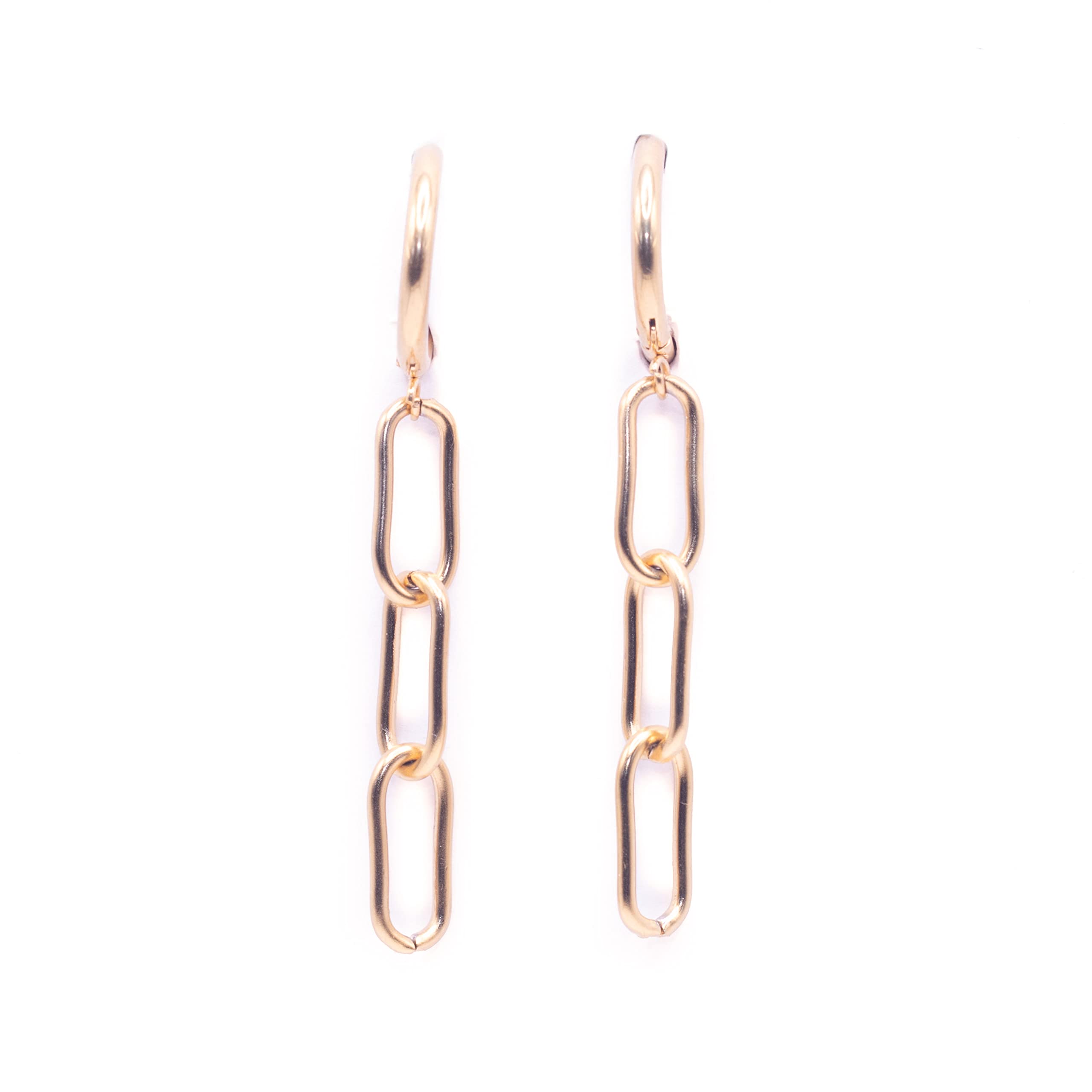 NILUXE DESIGNPendientes cadena eslabones aro acero inoxidable - Pendientes colgantes cadena larga dorados - Pendientes eslabones mujer dorados - Ideales para regalar