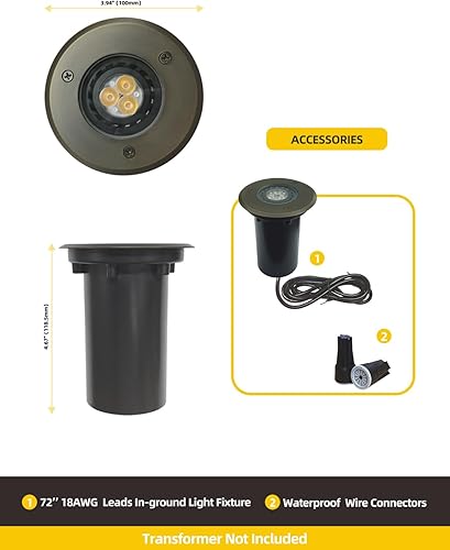 Miniatura 10 de COLOER Luces de pozo de latón fundido a presión, paquete de 4 con bombilla, 5 W 2700 K, luz blanca cálida para exteriores, luces LED de bajo voltaje