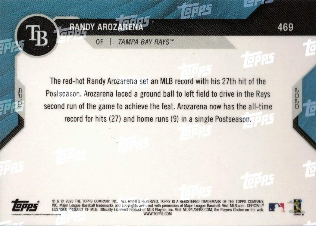 2020 Topps Now Orange Parallel Baseball #469 Randy Arozarena Rookie Card Rays - Only 5 made!