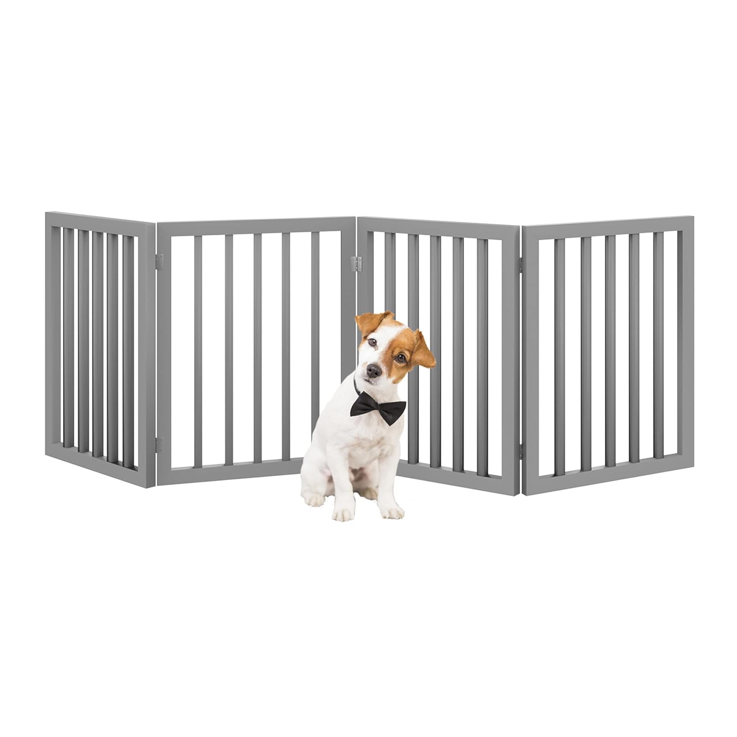 Pet Gate - 4-Panel Indoor Foldable Dog Fence for Stairs, Hallways, or Doorways - 73x24-Inch Freestanding Dog Gates by PETMAKER (Gray) Gray 4 Panel