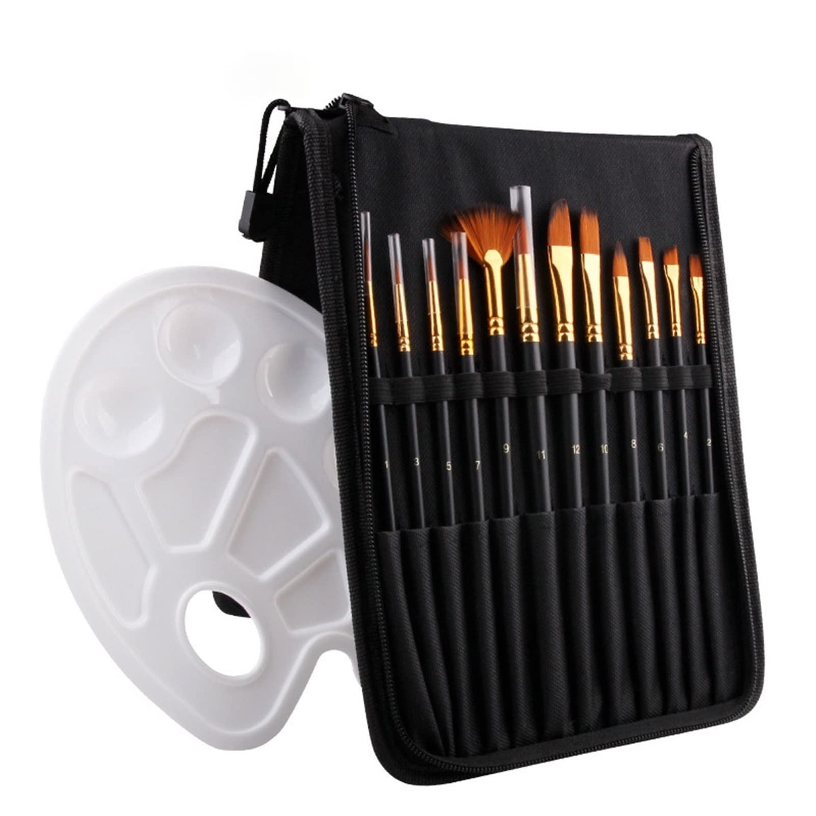 XBTGS Juego de 12 pinceles de pintura para artistas profesionales, kit de pinceles para niños, adultos, fabuloso para lienzo, acuarela y tela, para principiantes y profesionales, color negro, grande