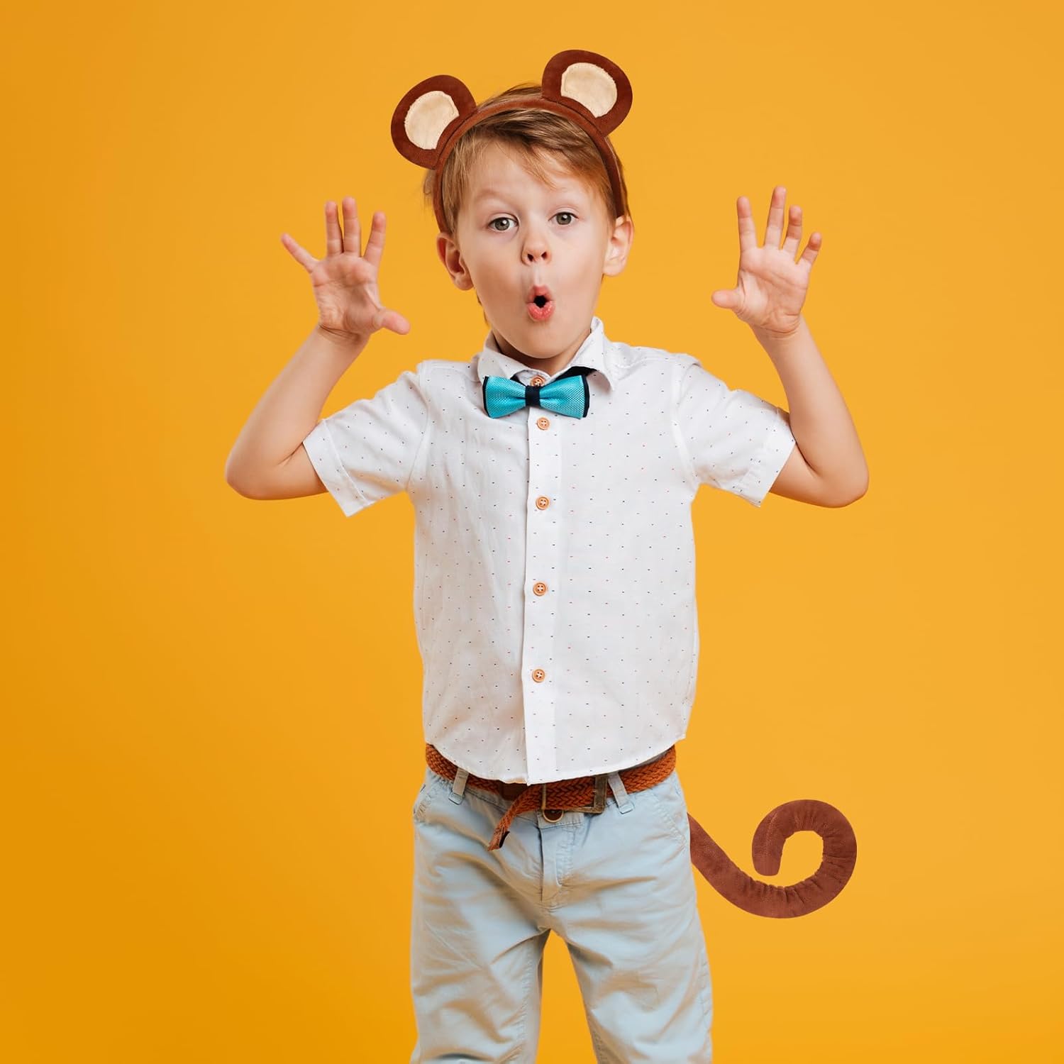 XEPST Animal Monkey Costume Set, Monkey Ears and Tail Set with Ears Headband and Tail for Animal Costume Cosplay Birthday Party Accessories World Book Day Halloween Fancy Dress Party Supplies - Image 6