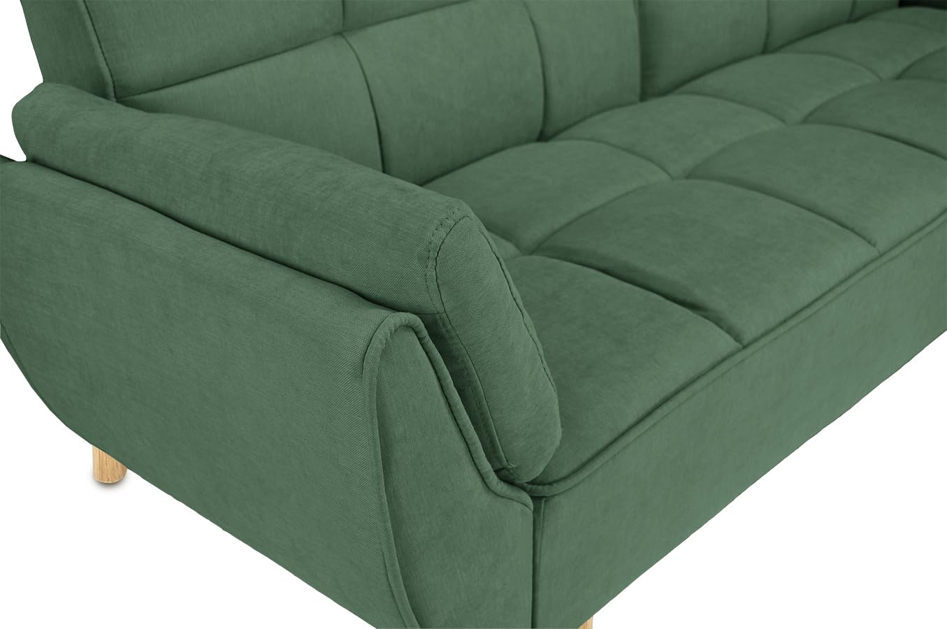 SAMIRA Divano Letto clic clac in Tessuto Verde abete - Divano 3 posti mod. Ambra piede legno naturale