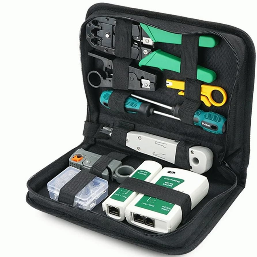 Image of XIKKART Crimping Tool RJ45, Wire Cutter, Tool Kit, Cat5 Cat5e Cat6, 20PCS RJ45 Cat6 Connectors, 20PCS Covers, Network Cable Tester, Wire Punch Down Cutter, Battery, Pass Through Tool kit, Combo Kit