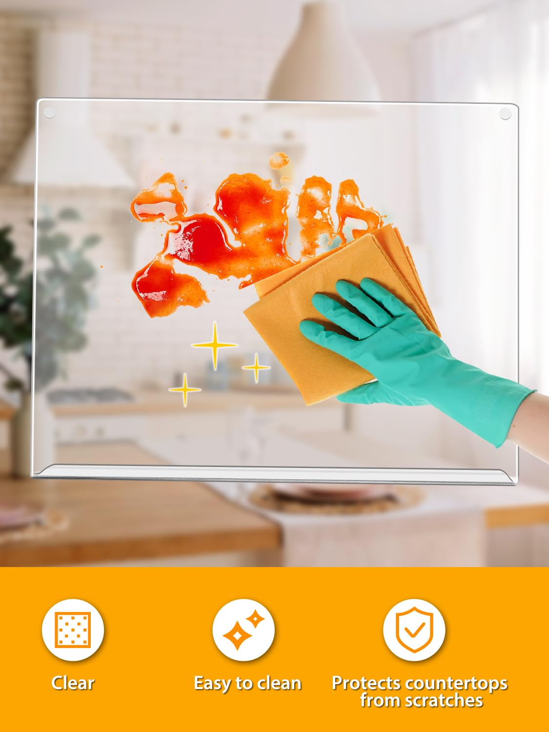 Tabla de cortar acrílica con borde de mostrador, tablas de cortar de plástico transparente de 16.7 x 12.75 pulgadas para encimera de cocina, tabla de cortar acrílica transparente perfecta