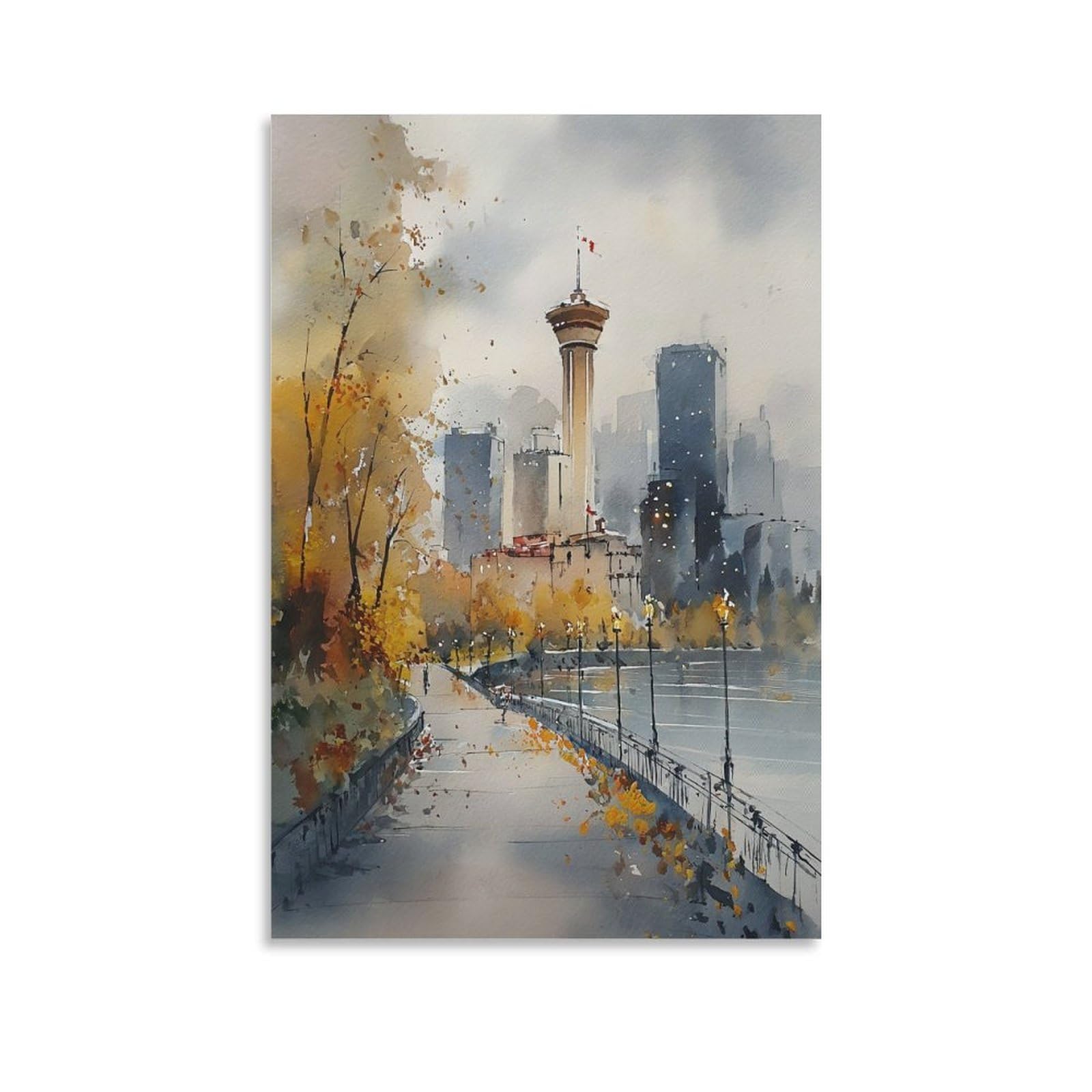 LCYNNH Vancouver Canada 24x36inch(60x90cm) Vintage Travel Poster Watercolor Canvas Art
