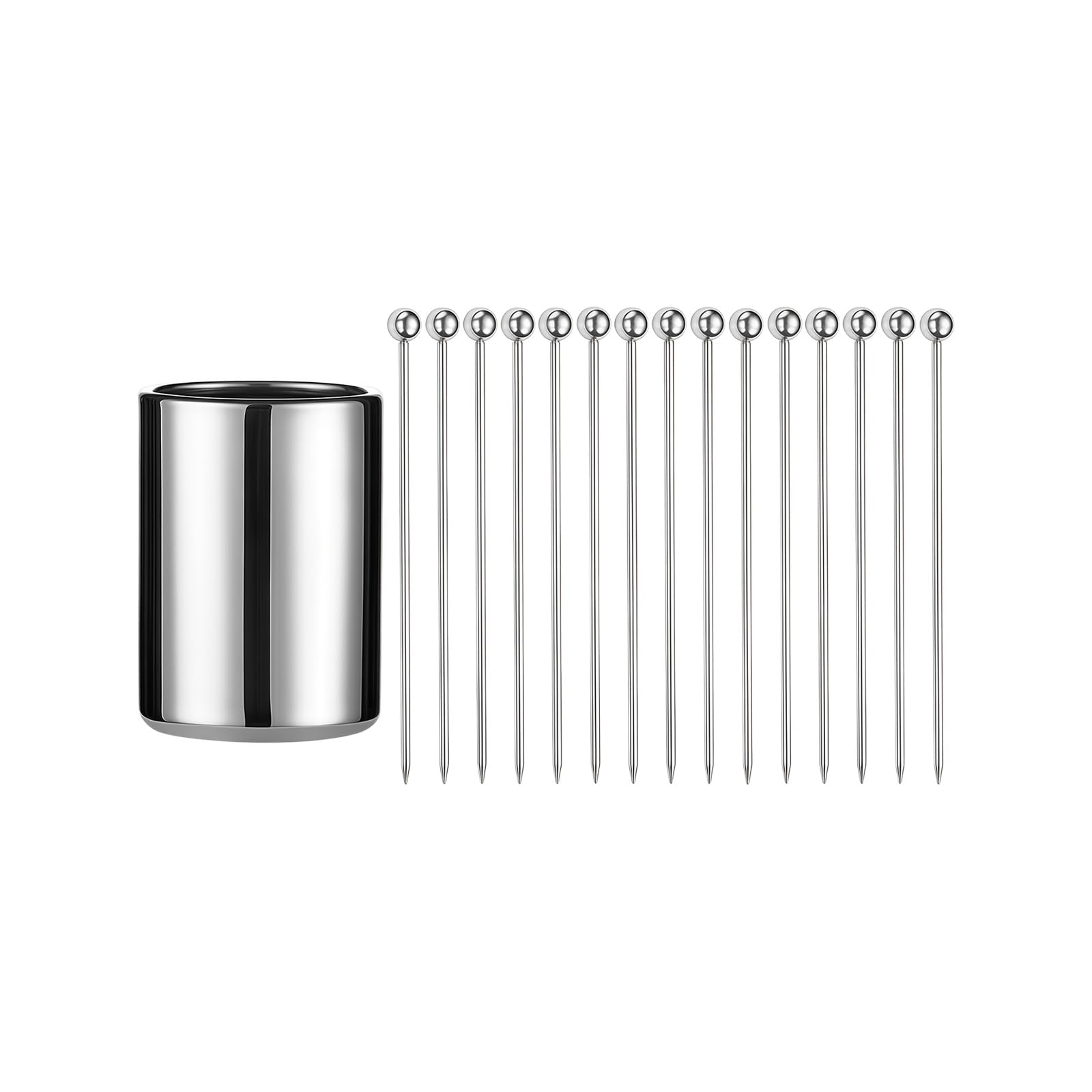 Whoasyst Stainless Steel Toothpicks, Cocktail Skewers, Metal Cocktail Picks 15Pack+Holder Set, Garnish Pick Metal Martinis Picks with Holder