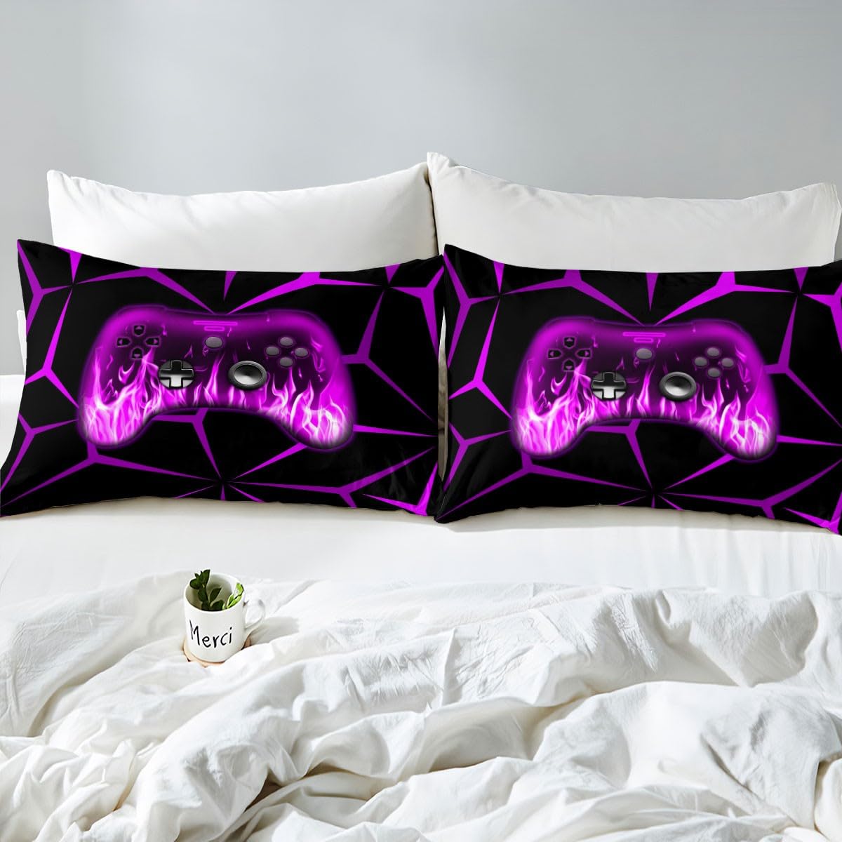 Homemissing Kids Boys Gamer Duvet Cover,3D Gaming Bedding Set Single Size,Teens Boys Bedroom Room Decor,Purple and Black Video Game Comforter Cover,Gaming Bedspread Cover - Image 4
