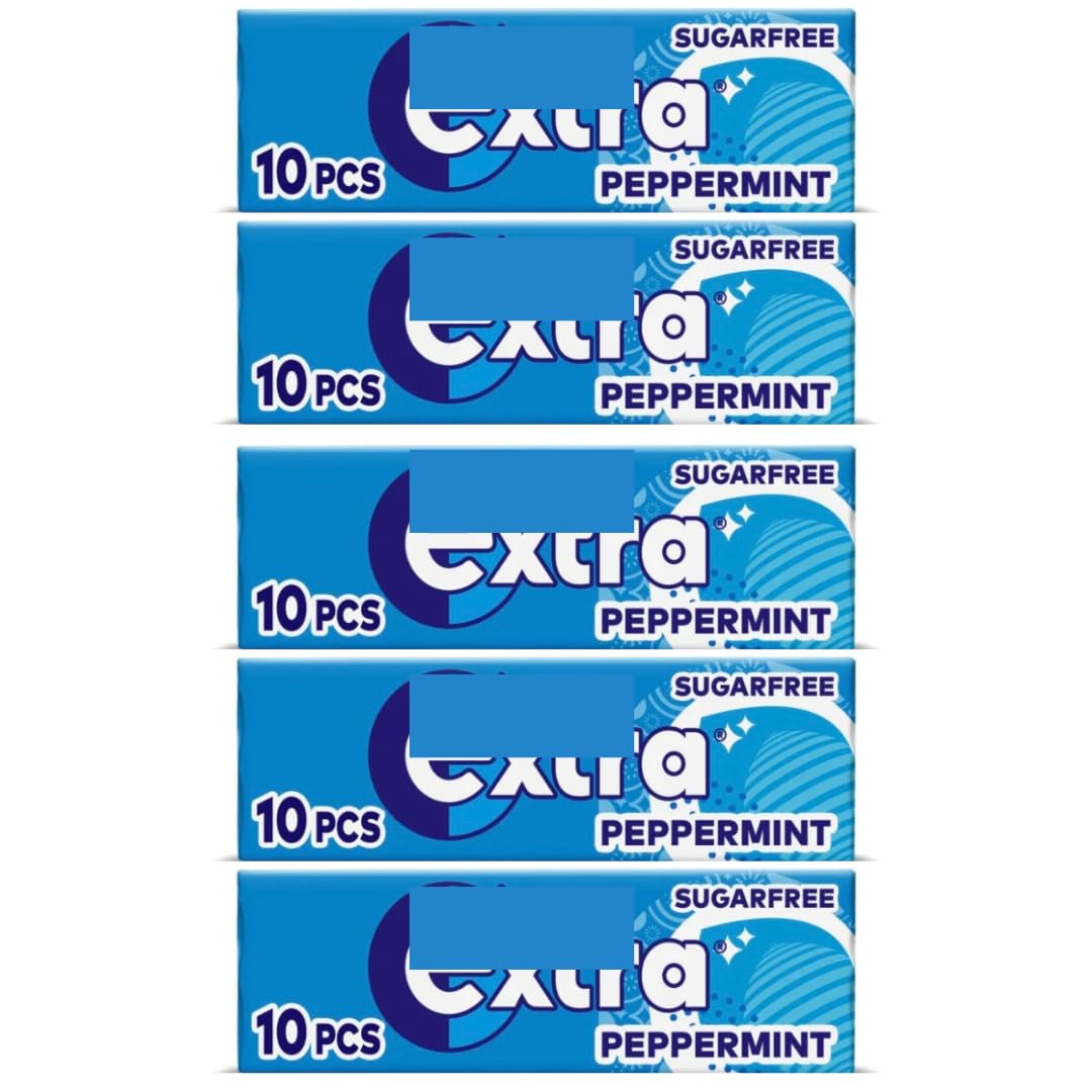 5 x packs Ex Peppermint Flavour Sugar Free Chewing Gum - Freshens Breath, Helps with Oral Hygiene for Healthy Teeth and Gums