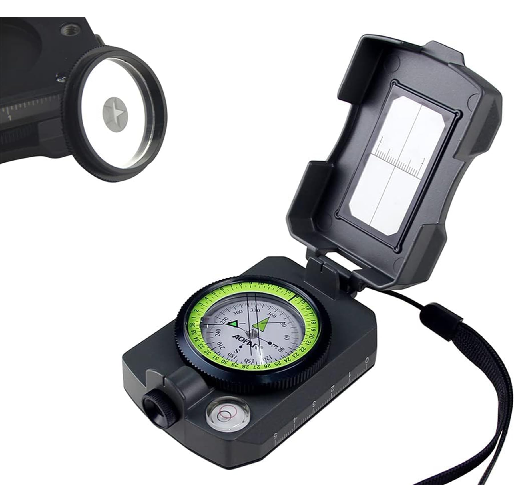 AOFAR Lensatic Sighting Military Compass AF-4090, Aluminum Alloy Material is Lighter, Functional with Signal Mirror Whistle Fishing Hook for Hiking, Camping, Fishing, Mountaineering, Boating, Pouch : Sports & Outdoors
