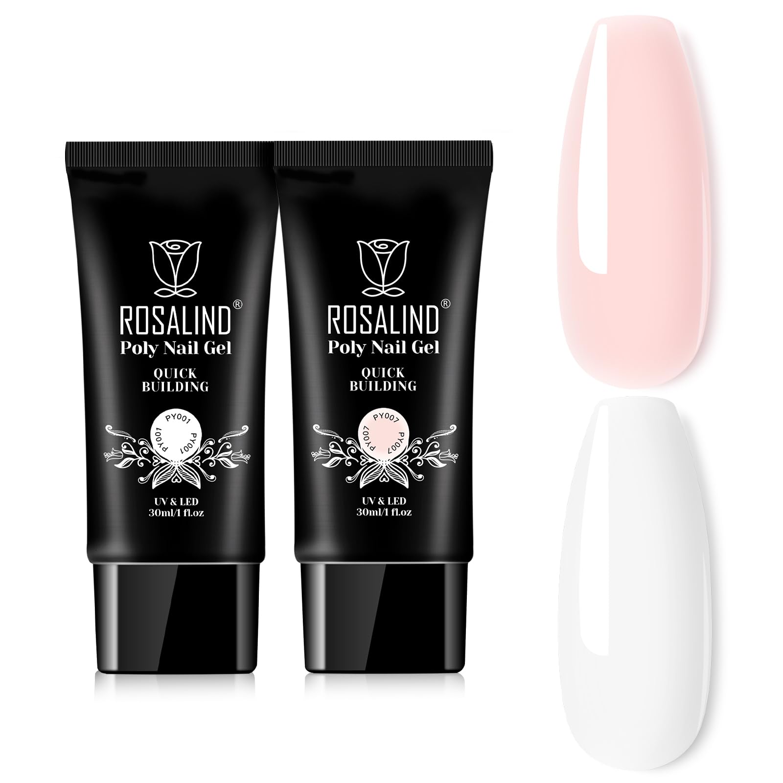 ROSALIND Rosa Bianco Gel per Ricostruzione Unghie - Pink White Acrylico Ispessente 2 Colore 30ml - Extension per Principianti e Professionisti