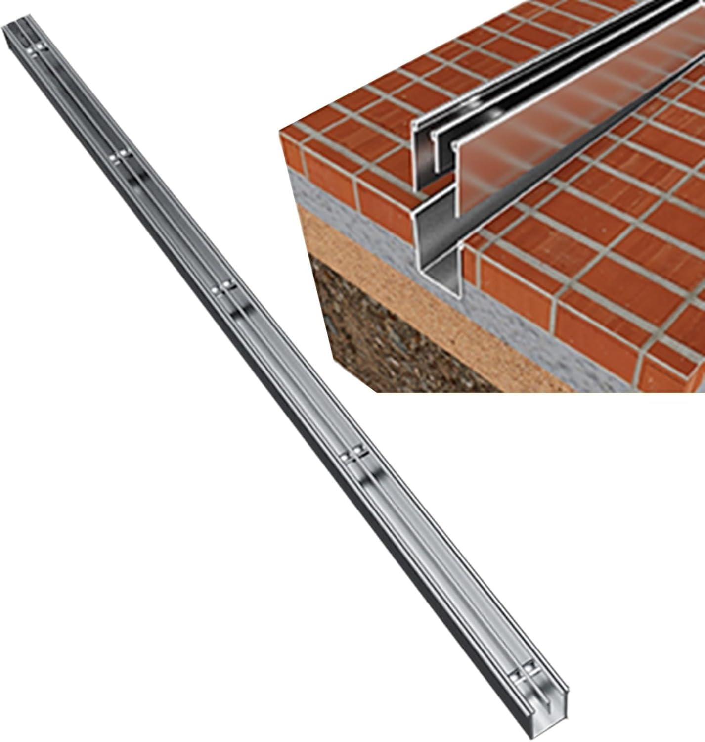 Canaleta De Desagüe Kit de zanja de drenaje de acero inoxidable 304 para jardín balcón patio al aire libre, Drop-in Slimline Funda de piso(Wxh-35x40mm)