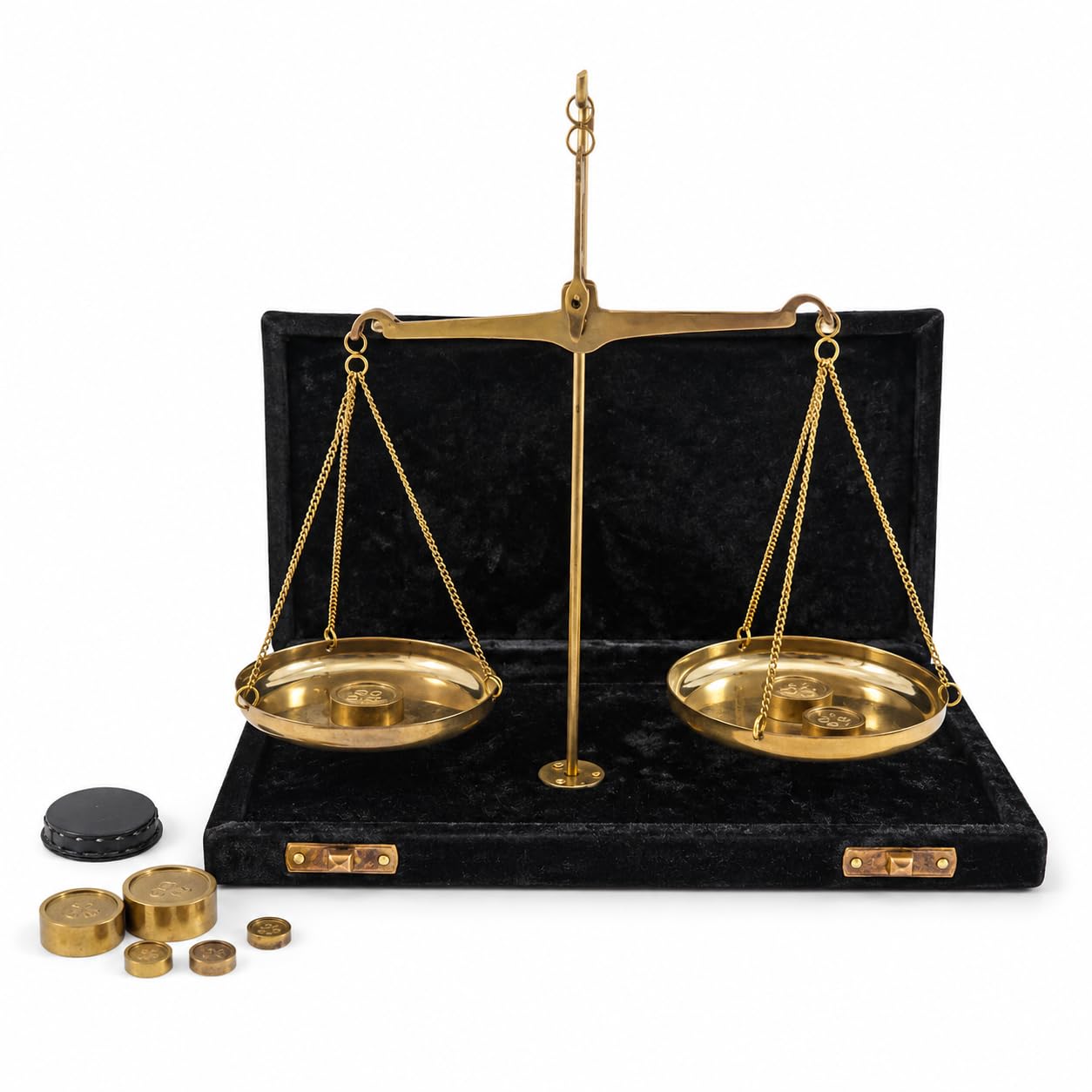 Vintage Brass Balance Scale Set with Weights Black Velvet Storage Case Antique Jewelry Gemstone Measuring Instrument Collectible Apothecary Decor-image-14