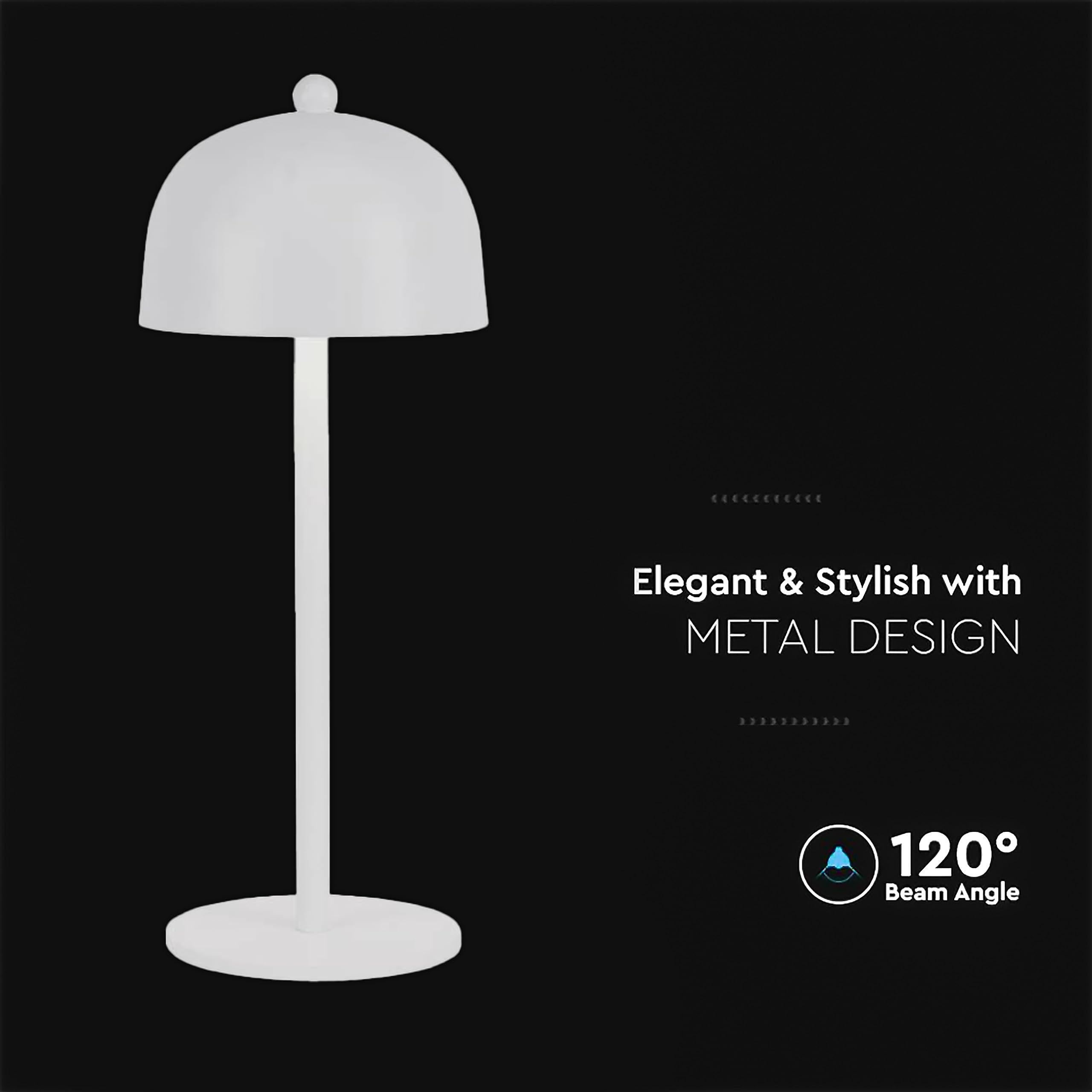 V-TAC Lampada da Tavolo senza Fili LED Dimmerabile in Metallo – Lampada Binaca Wireless per Uso Interno da Casa o Ristorante – Design Elegante – Luce Calda, Fredda, Naturale 3 in 1