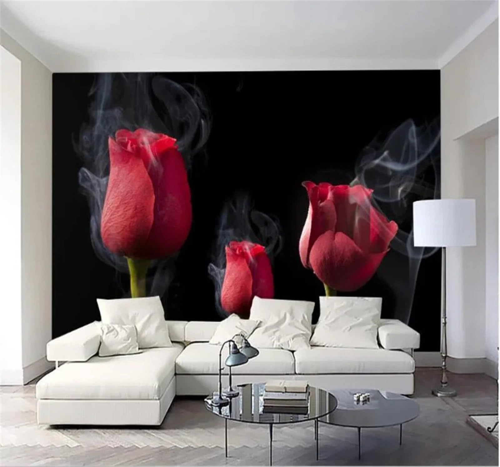 Tzxztt Three Dimensional Aesthetic Romantic Mist Red Rose Modern 3D Wallpaper Premium Textured Silk Neutral Tones Material Ideal for Living Room Bedroom-350cm×256cm