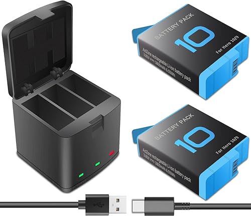 Estación de carga de batería para GoPro Hero-9 Hero-10, paquete de 2 baterías compatibles con GoPro Hero 9 Hero 10 negro AHDBT-901 ADDBD-001