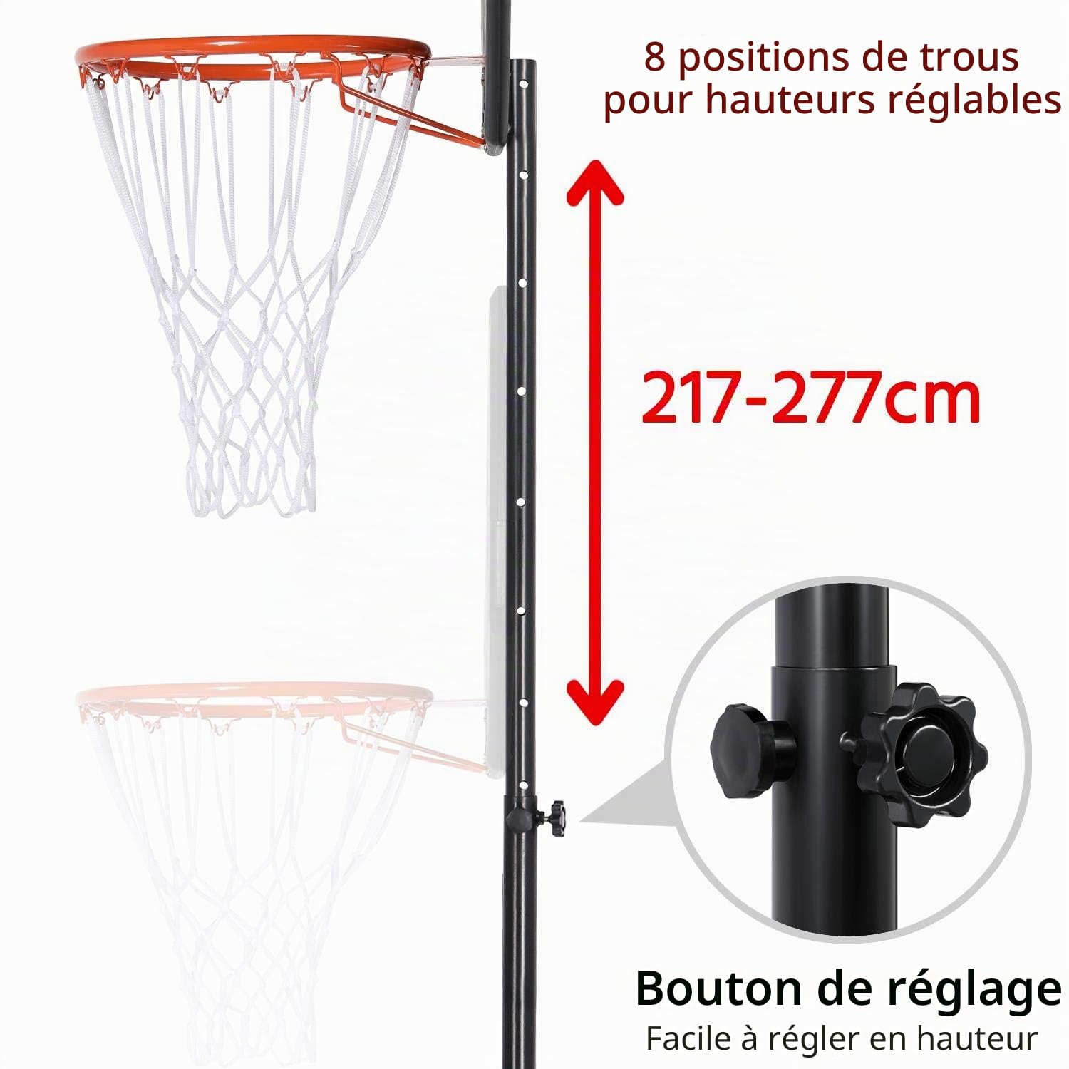 Yaheetech Panier de Basket Hauteur Réglable 170 cm à 230 cm Portable pour Extérieur avec Panneau Panier de Basket sur Pied Noir