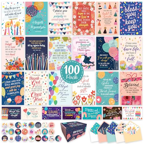Decorably 100 Christian Birthday Cards with Envelopes