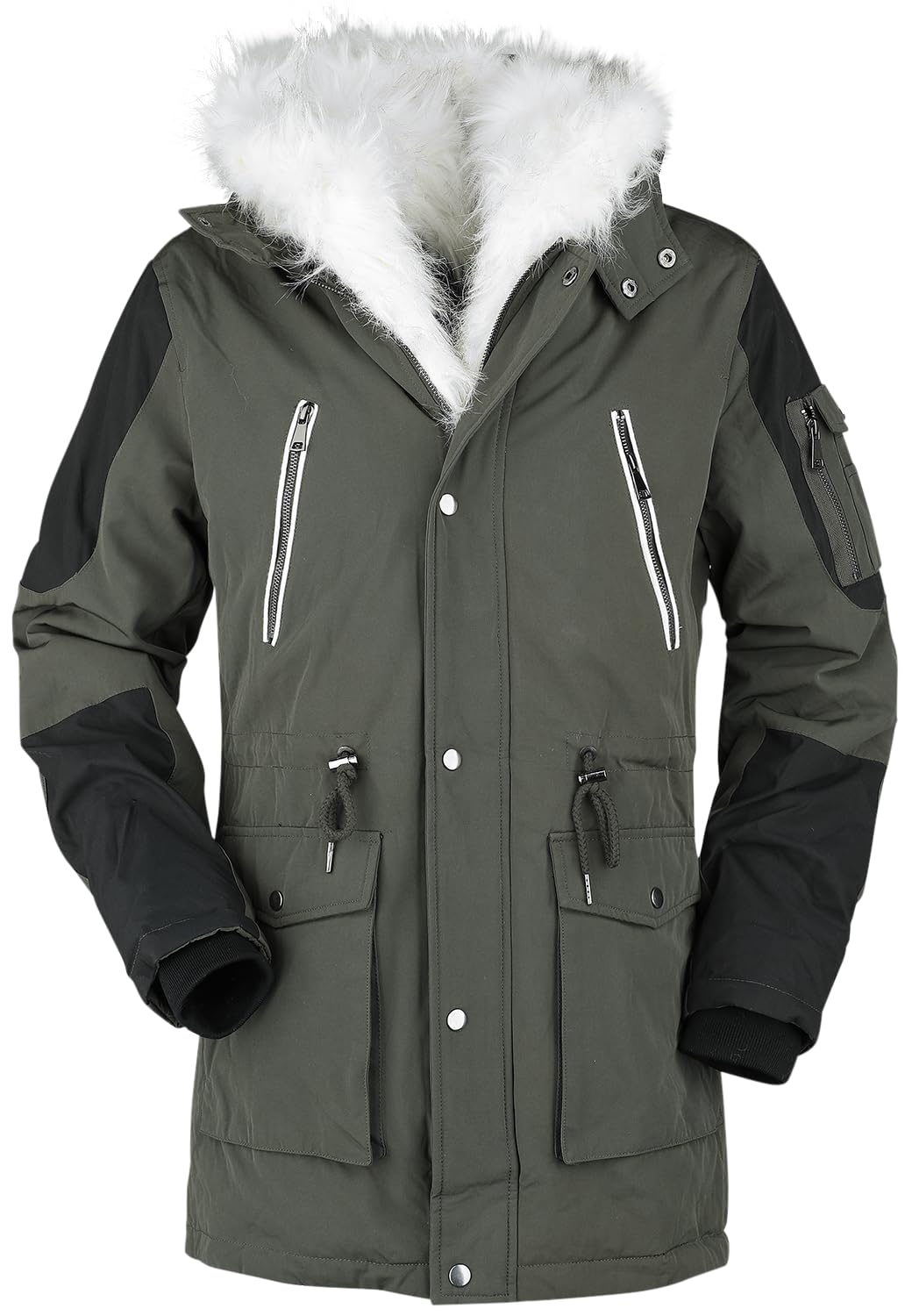 Black Premium by EMP Hombre Chaqueta de invierno verde oliva con cuello de piel sintética