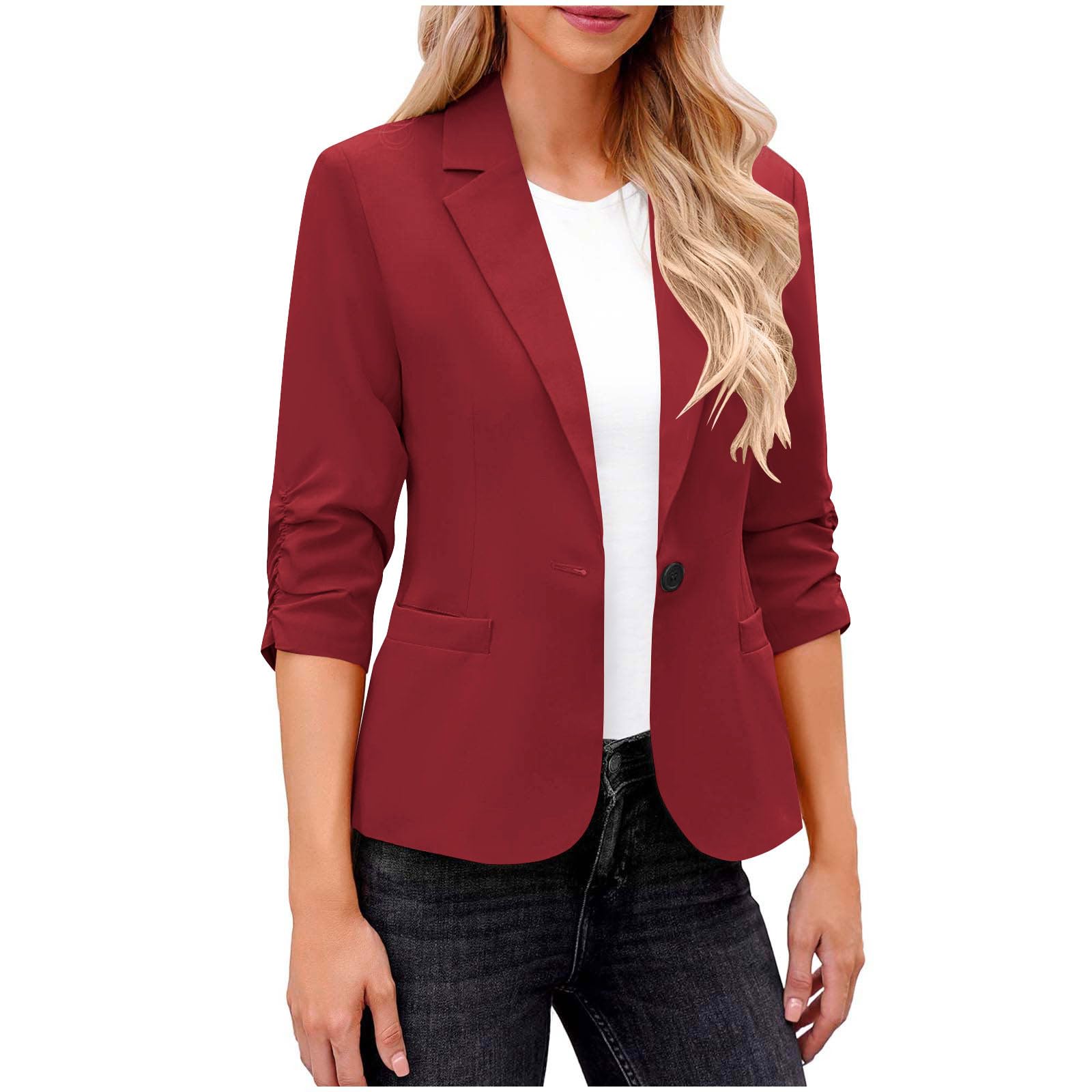 Womens Blazers Dressy Casual 3 4 Sleeve Suit Jacket Lightweight Slim Fit Open Front Business Office Work Jackets