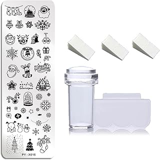 carimbo arte para unhas Natal - Papai Noel alce boneco neve flocos neve kit carimbo padrões Natal | Conjunto arte para unhas DIY para mulheres ferramentas estêncil manicure Kot-au