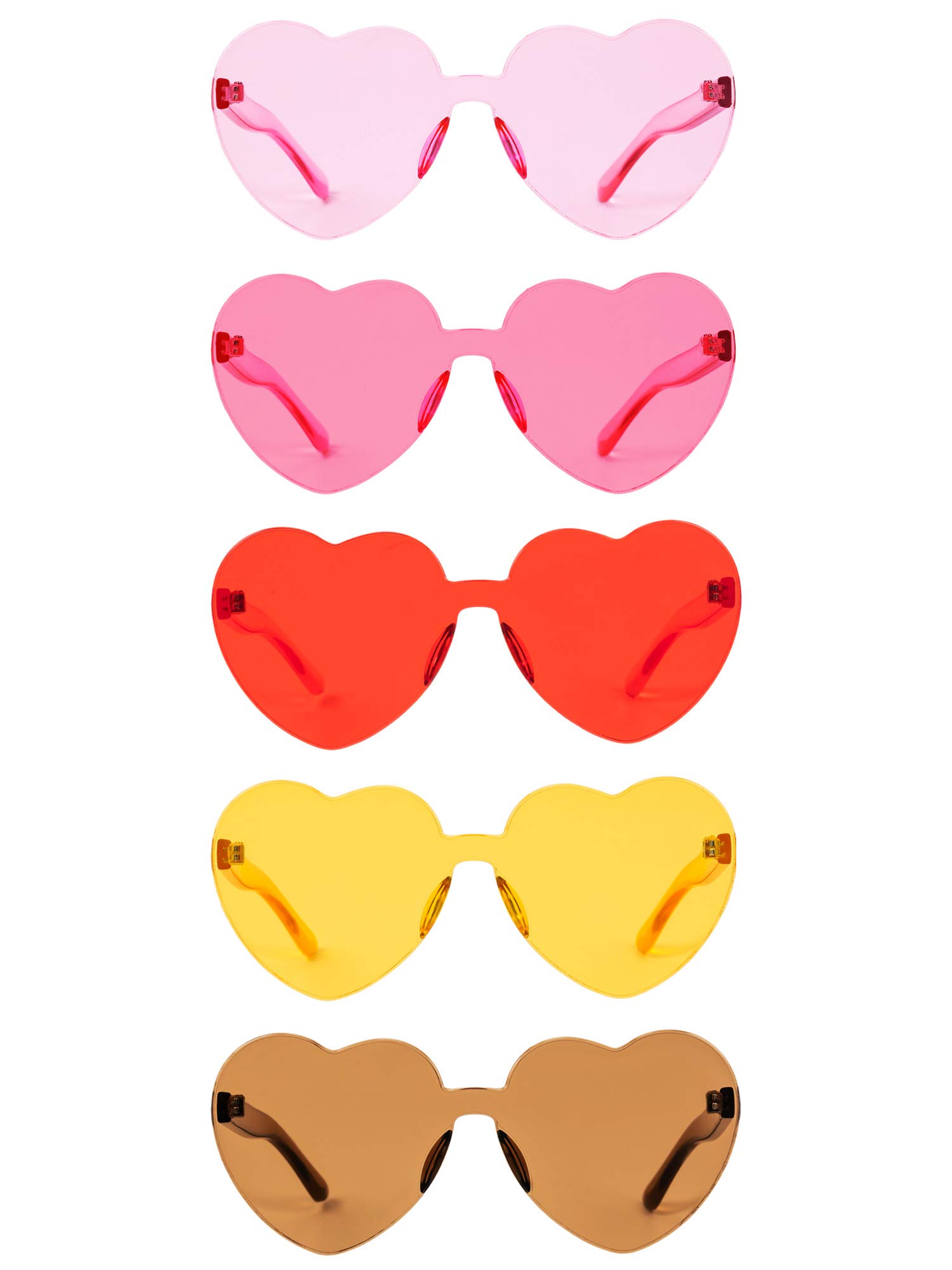 Gejoy Heart Shaped Love Rimless Sunglasses One Piece Transparent Candy Color Frameless Glasses Tinted Eyewear Thick Slices (5 Pairs Color E)