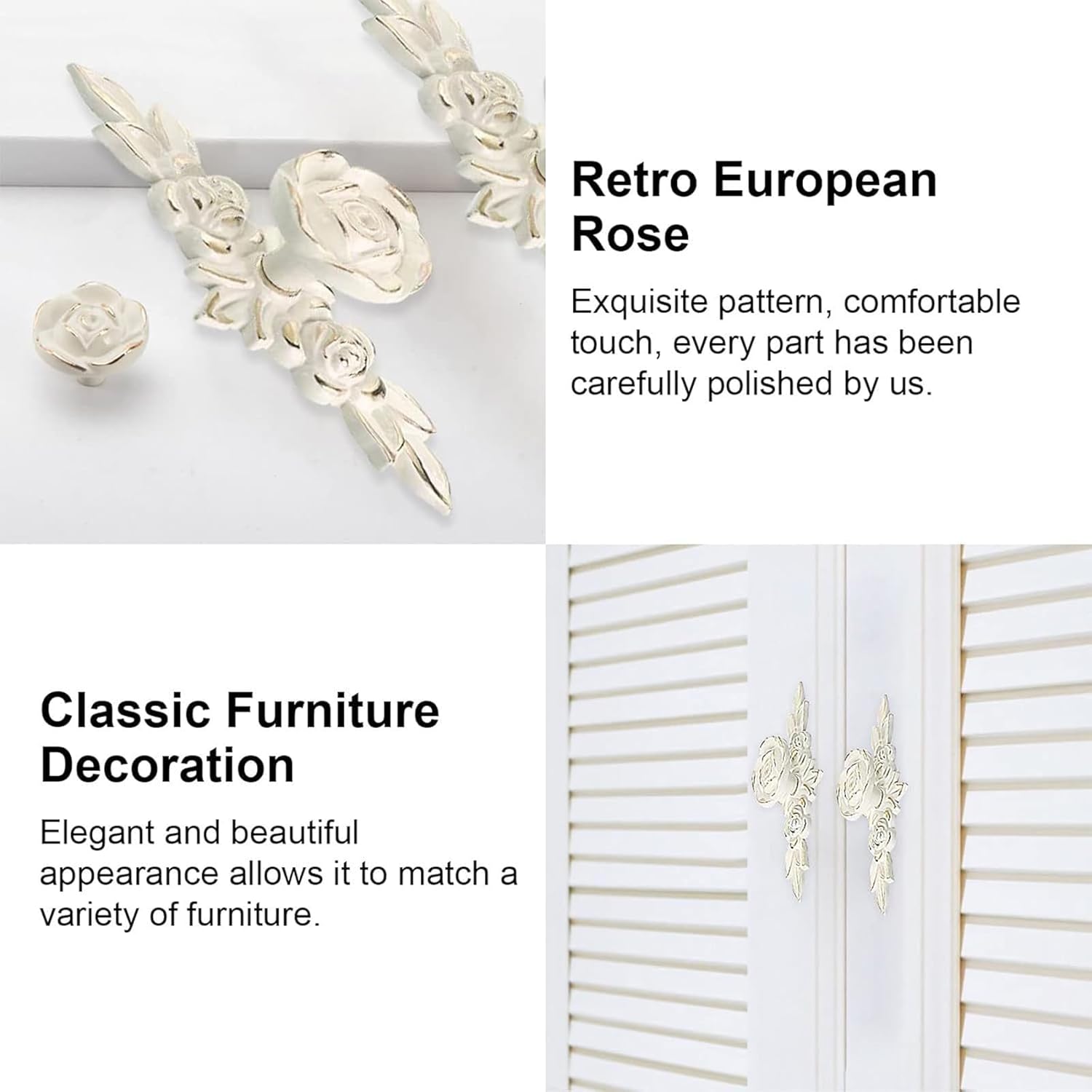 MOROBOR Euro Rose Cabinet Knobs with Backplate, 8pcs Vintage Zinc Alloy Handles Ivory White Drawer Handle Knobs for Wardrobe Dresser Cabinet with Mounting Screws(Golden Edge)
